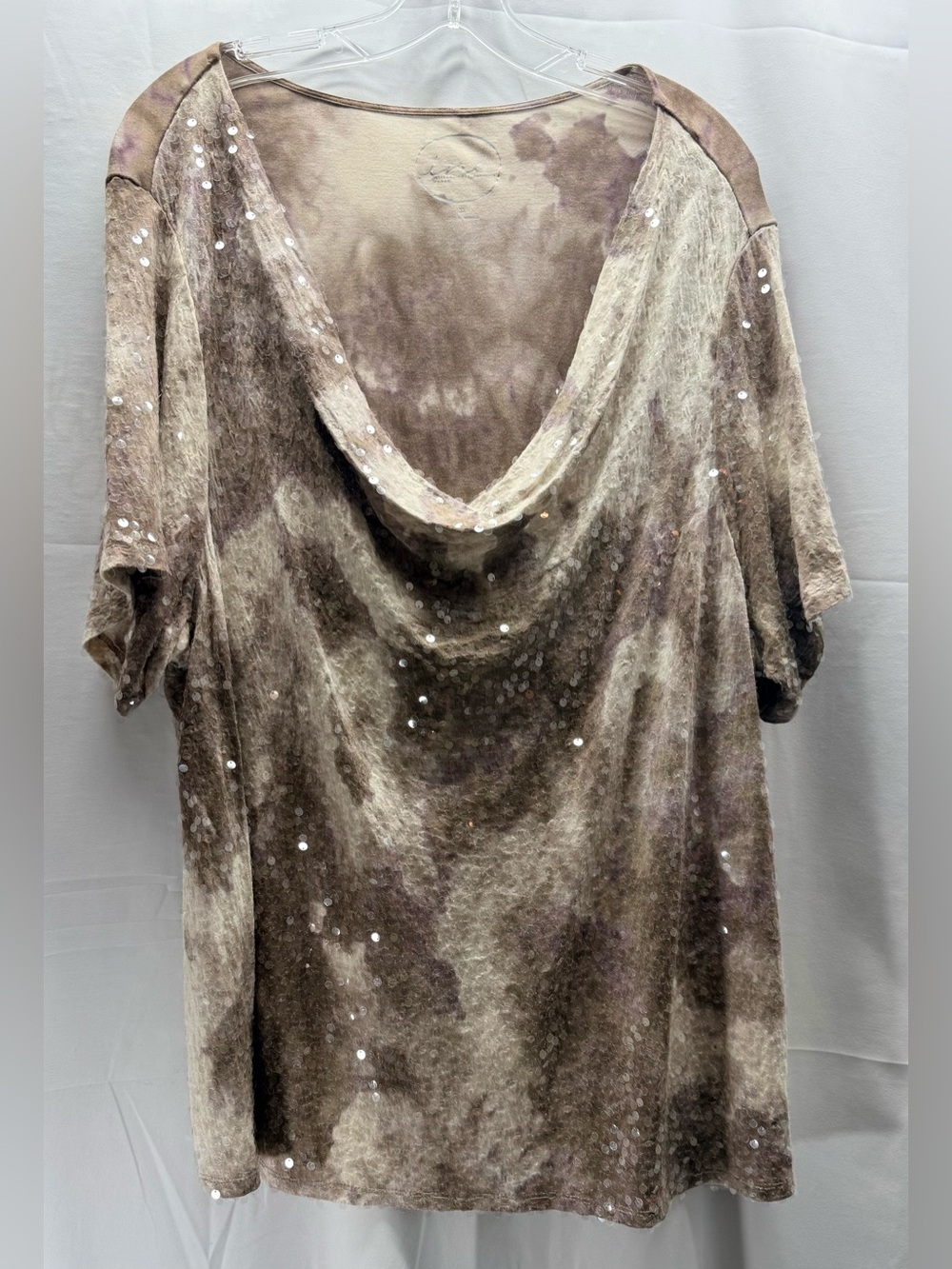 INC International Concepts Taupe Tie-Dye Sequin Blouse Size 3X